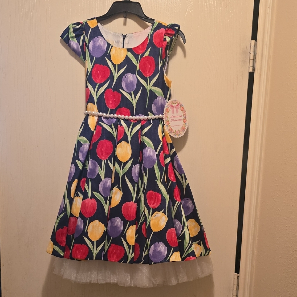 Floral Kids Dress with Multicolor Tulip Print